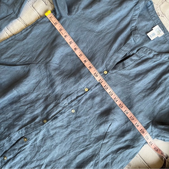 Sigrid Olsen Blue Long Linen Lagenlook Top Button Down Shirt Medium Pockets - Picture 10 of 14